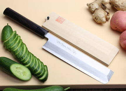 Yoshihiro Kasumi White Steel Edo Usuba Traditional Japanese Vegetable Chopping Chef Knife, Rosewood Handle