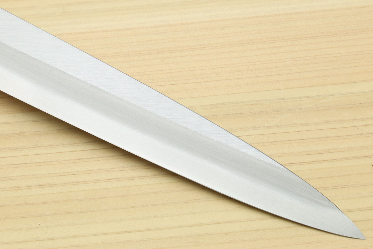 White steel yanagi blade with sharp pointed tip