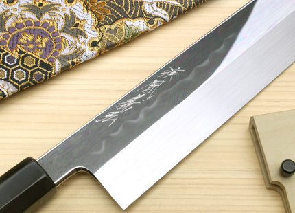 Yoshihiro Mizu Honyaki High Carbon White Steel #2 Mirror-Polished Namiukashi Edo Usuba  Japanese Traditional Vegetable Knife Triple Silver Ring Ebony Handle