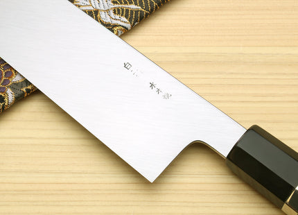 Yoshihiro Mizu Honyaki High Carbon White Steel #2 Mirror-Polished Namiukashi Edo Usuba  Japanese Traditional Vegetable Knife Triple Silver Ring Ebony Handle