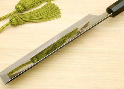 Yoshihiro Mizu Honyaki High Carbon White Steel #2 Mirror-Polished Namiukashi Edo Usuba  Japanese Traditional Vegetable Knife Triple Silver Ring Ebony Handle