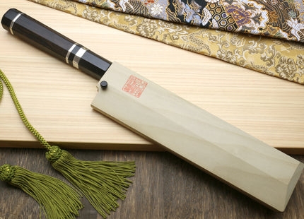 Yoshihiro Mizu Honyaki High Carbon White Steel #2 Mirror-Polished Namiukashi Edo Usuba  Japanese Traditional Vegetable Knife Triple Silver Ring Ebony Handle