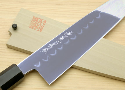 Yoshihiro Mizu Honyaki Shiroko White Steel #2 Mirror Polished Namiukashi Gyuto Japanese Chef Knife with Triple Nickel Silver Ring Ebony Handle