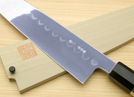 Yoshihiro Mizu Honyaki Shiroko White Steel #2 Mirror Polished Namiukashi Gyuto Japanese Chef Knife with Triple Nickel Silver Ring Ebony Handle