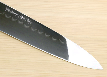 Yoshihiro Mizu Honyaki Shiroko White Steel #2 Mirror Polished Namiukashi Gyuto Japanese Chef Knife with Triple Nickel Silver Ring Ebony Handle