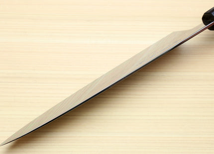 Yoshihiro Mizu Honyaki Shiroko White Steel #2 Mirror Polished Namiukashi Gyuto Japanese Chef Knife with Triple Nickel Silver Ring Ebony Handle