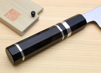 Yoshihiro Mizu Honyaki Shiroko White Steel #2 Mirror Polished Namiukashi Gyuto Japanese Chef Knife with Triple Nickel Silver Ring Ebony Handle