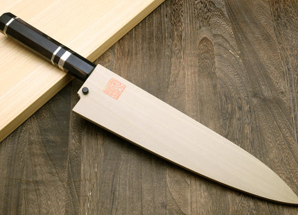 Yoshihiro Mizu Honyaki Shiroko White Steel #2 Mirror Polished Namiukashi Gyuto Japanese Chef Knife with Triple Nickel Silver Ring Ebony Handle