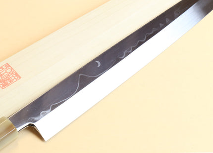 Yoshihiro Mizu Honyaki White Steel #1 Mirror-Finished MT. Fuji with Crescent Moon Yanagi Ebony Handle with Triple Nickel Silver Ring