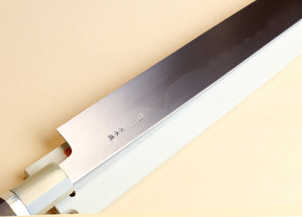 Yoshihiro Mizu Honyaki White Steel #1 Mirror-Finished MT. Fuji with Crescent Moon Yanagi Ebony Handle with Triple Nickel Silver Ring