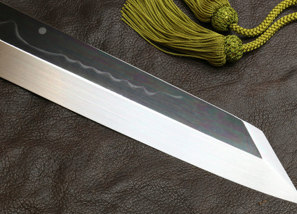 Yoshihiro Mizu Honyaki White Steel #2 Mirror Polished Mt. Fuji with Full Moon Kiritsuke with Oct. Ebony Triple Nickel Silver Ring Handle