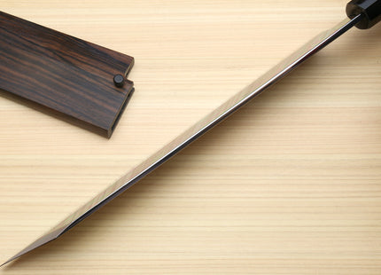 Yoshihiro Mizu Honyaki White Steel #2 Mirror Polished Mt. Fuji with Full Moon Kiritsuke with Oct. Ebony Triple Nickel Silver Ring Handle Ebony Saya