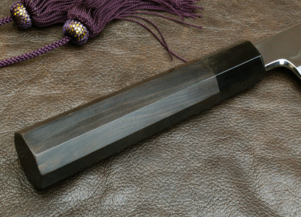 Yoshihiro Mizu Honyaki White Steel #2 Mirror-Polished Namiukashi Kiritsuke Knife Ebony wood Handle & Saya