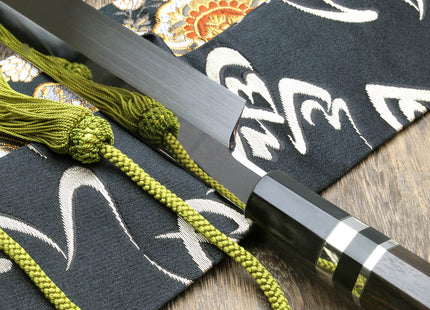 Yoshihiro Mizu Honyaki White Steel Mirror-Finished Mt. Fuji with Full Moon (*Crescent Moon on back) Yanagi Kiritsuke Premium Ebony Handle with Triple Nickel Silver Ring
