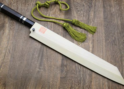 Yoshihiro Mizu Honyaki White Steel Mirror-Finished Mt. Fuji with Full Moon (*Crescent Moon on back) Yanagi Kiritsuke Premium Ebony Handle with Triple Nickel Silver Ring
