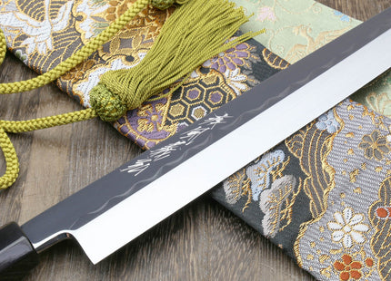 Yoshihiro Mizu Honyaki White Steel Mirror-Finished Namiukashi Yanagi Ebony Handle