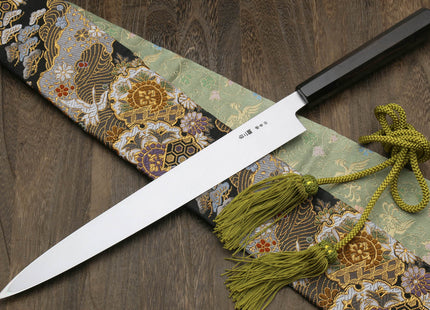 Yoshihiro Mizu Honyaki White Steel Mirror-Finished Namiukashi Yanagi Ebony Handle
