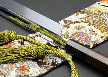 Yoshihiro Mizu Honyaki White Steel Mirror-Finished Namiukashi Yanagi Kiritsuke Ebony Handle