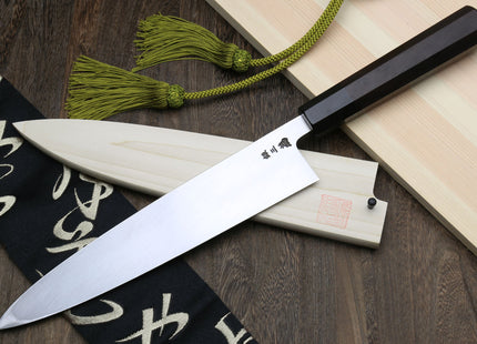 Yoshihiro Mizu Yaki Ginsan Semi-Stainless Mioroshi Japanese Fish Filet Knife Ebony Handle