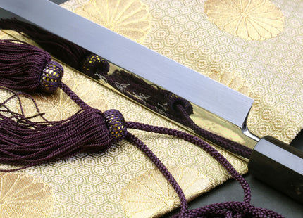 Yoshihiro Mizu Yaki Honyaki Aoko Blue Steel Mirror Polished Sakimaru Takobiki Sushi Knife Ebony Handle