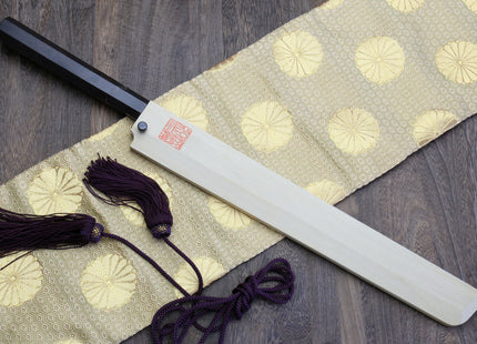 Yoshihiro Mizu Yaki Honyaki Aoko Blue Steel Mirror Polished Sakimaru Takobiki Sushi Knife Ebony Handle