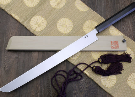 Yoshihiro Mizu Yaki Honyaki Aoko Blue Steel Mirror Polished Sakimaru Takobiki Sushi Knife Ebony Handle