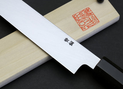 Yoshihiro Mizu Yaki Honyaki Aoko Blue Steel Mirror Polished Sakimaru Takobiki Sushi Knife Ebony Handle