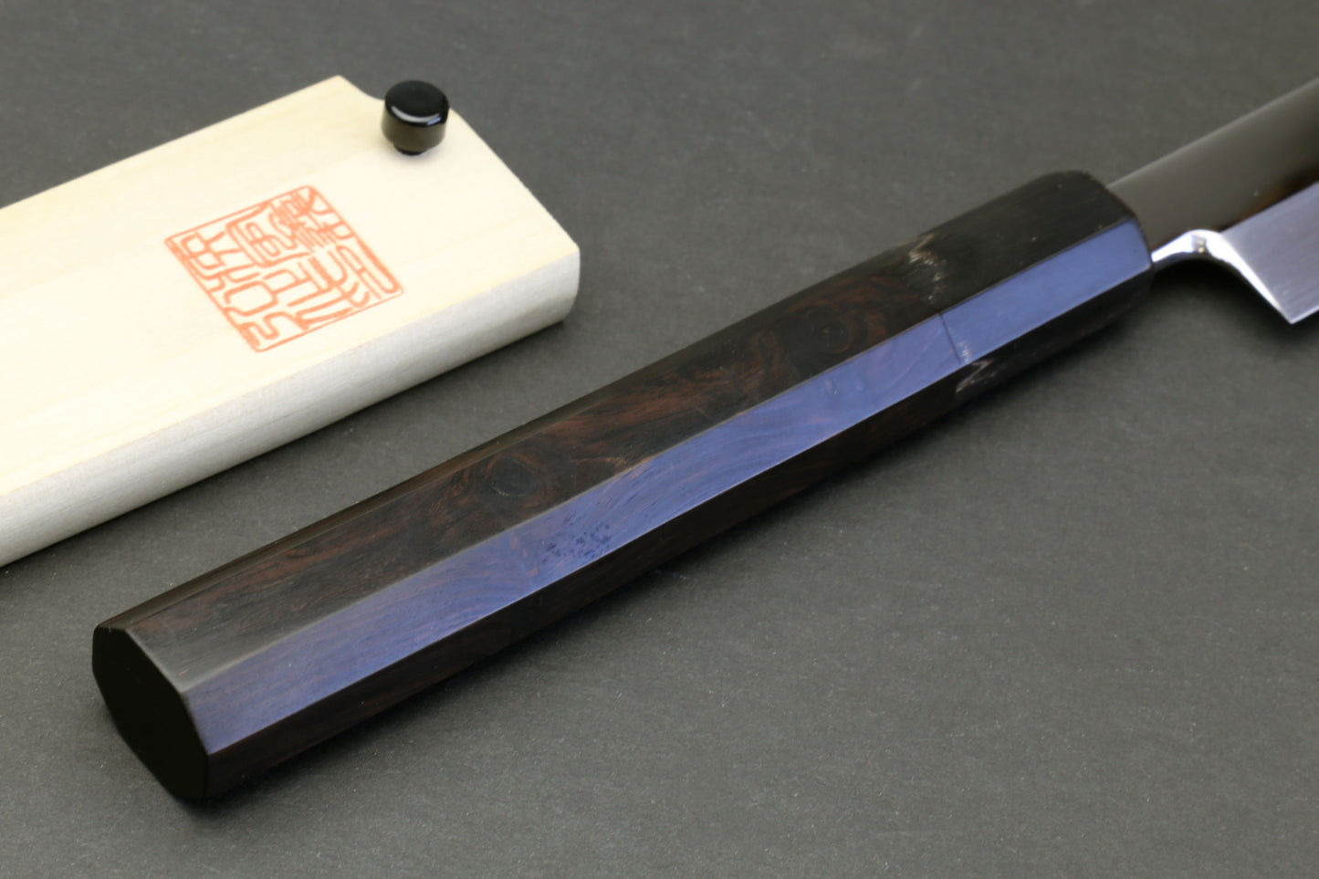 Yoshihiro Mizu Yaki Honyaki Aoko Blue Steel Mirror Polished Sakimaru Takobiki Sushi Knife Ebony Handle