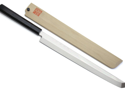 Yoshihiro Mizu Yaki Honyaki Aoko Blue Steel Mirror Polished Sakimaru Takobiki Sushi Knife Ebony Handle