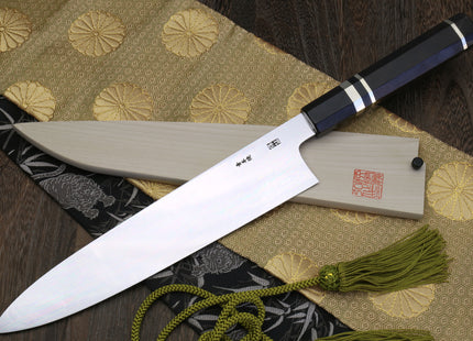 Yoshihiro Mizu Yaki Honyaki Blue Steel #2 Mirror Polished Wa Gyuto Japanese Chef Knife Triple Nickel Silver Ring Ebony Handle