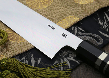 Yoshihiro Mizu Yaki Honyaki Blue Steel #2 Mirror Polished Wa Gyuto Japanese Chef Knife Triple Nickel Silver Ring Ebony Handle