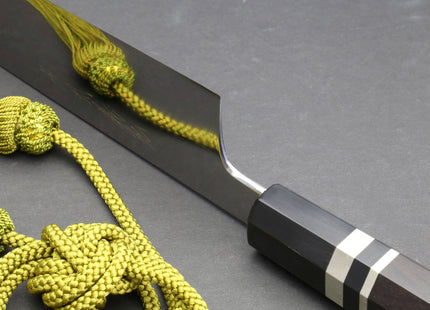 Yoshihiro Mizu Yaki Honyaki Blue Steel #2 Mirror Polished Wa Gyuto Japanese Chef Knife Triple Nickel Silver Ring Ebony Handle