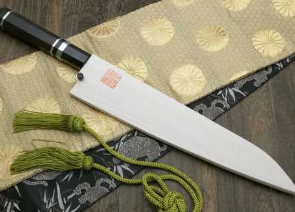 Yoshihiro Mizu Yaki Honyaki Blue Steel #2 Mirror Polished Wa Gyuto Japanese Chef Knife Triple Nickel Silver Ring Ebony Handle