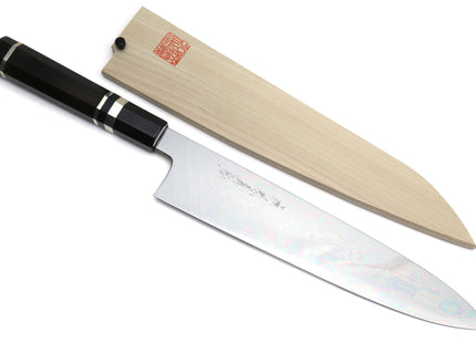 Yoshihiro Mizu Yaki Honyaki Blue Steel #2 Mirror Polished Wa Gyuto Japanese Chef Knife Triple Nickel Silver Ring Ebony Handle