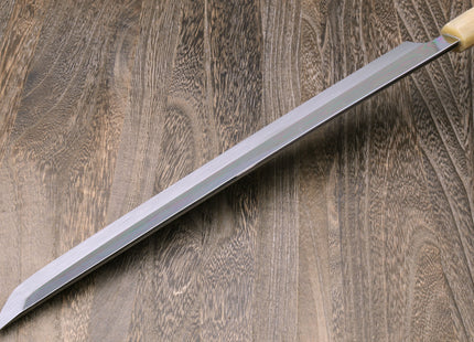 Yoshihiro Mizu Yaki Honyaki Mirror Finished Mt.Fuji with Crescent Moon Sakimaru Takobiki Premium Silver Ring Ebony Handle
