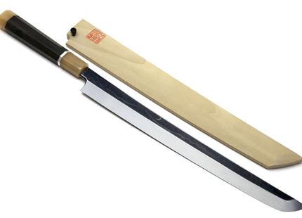 Yoshihiro Mizu Yaki Honyaki Mirror Finished Mt.Fuji with Crescent Moon Sakimaru Takobiki Premium Silver Ring Ebony Handle
