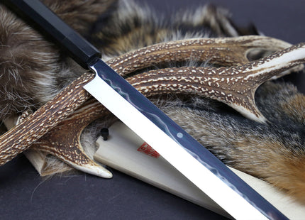 Yoshihiro Mizu Yaki Honyaki Mirror Finished Mt.Fuji with Full Moon Sakimaru Takobiki Premium Ebony Handle 360mm