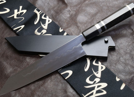 Yoshihiro Mizu Yaki Honyaki Shiroko White Steel #2 Mirror Polished Kiritsuke Japanese Multipurpose Knife with Triple Nickel Silver Ring Ebony Handle