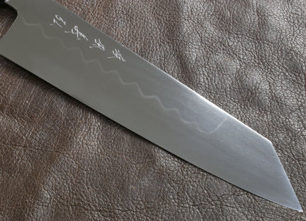 Yoshihiro Mizu Yaki Honyaki Shiroko White Steel #2 Mirror Polished Kiritsuke Japanese Multipurpose Knife with Triple Nickel Silver Ring Ebony Handle