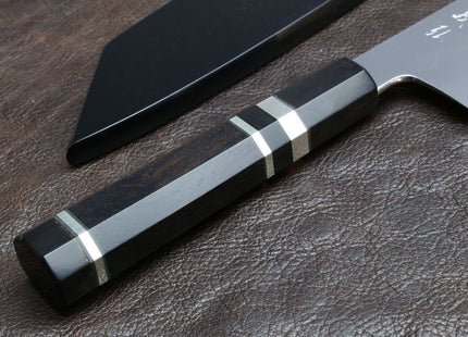 Yoshihiro Mizu Yaki Honyaki Shiroko White Steel #2 Mirror Polished Kiritsuke Japanese Multipurpose Knife with Triple Nickel Silver Ring Ebony Handle
