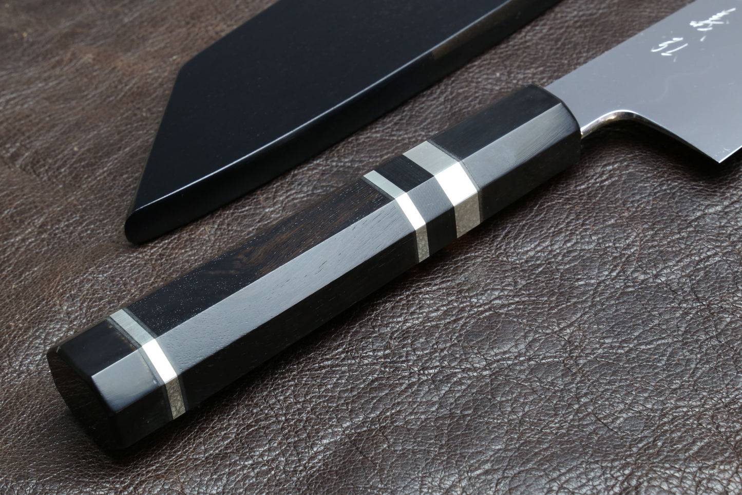 Yoshihiro Mizu Yaki Honyaki Shiroko White Steel #2 Mirror Polished Kiritsuke Japanese Multipurpose Knife with Triple Nickel Silver Ring Ebony Handle