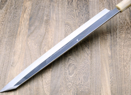 Yoshihiro Mizu Yaki Honyaki White Steel Mirror-Finished Mt. Fuji with Crescent Moon Yanagi Kiritsuke Premium Ebony Handle with Triple Nickel Silver Ring