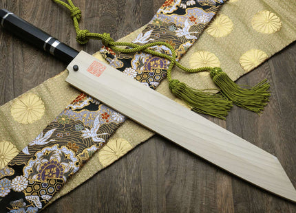 Yoshihiro Mizu Yaki Honyaki White Steel Mirror-Finished Mt. Fuji with Crescent Moon Yanagi Kiritsuke Premium Ebony Handle with Triple Nickel Silver Ring