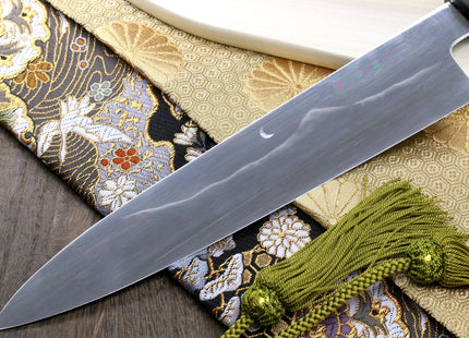 Yoshihiro Mizu Yaki White Steel #1 Honyaki Mirror-Finished Mt. Fuji with Crescent Moon Gyuto Chefs Knife with Ebony Handle