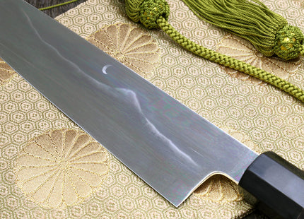 Yoshihiro Mizu Yaki White Steel #1 Honyaki Mirror-Finished Mt. Fuji with Crescent Moon Gyuto Chefs Knife with Ebony Handle
