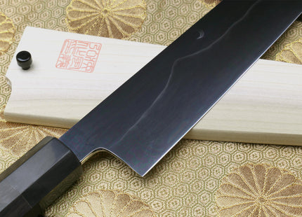 Yoshihiro Mizu Yaki White Steel #1 Honyaki Mirror-Finished Mt. Fuji with Crescent Moon Gyuto Chefs Knife with Ebony Handle
