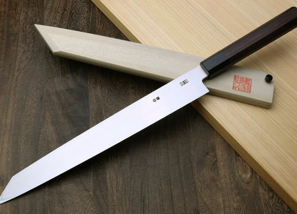 Yoshihiro Mizuyaki Hongasumi Ginsan High Carbon Stain Resistant Steel Yanagi-Kiritsuke Sushi Sashimi Japanese Knife Rosewood Handle