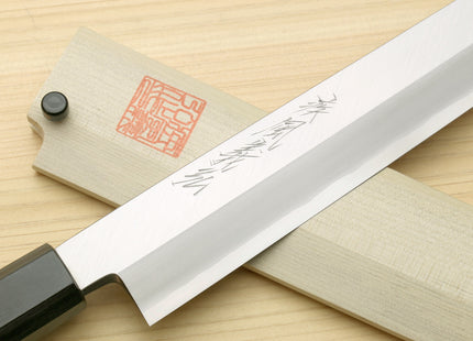 Yoshihiro Mizuyaki Hongasumi Ginsan High Carbon Stain Resistant Steel Yanagi-Kiritsuke Sushi Sashimi Japanese Knife Rosewood Handle