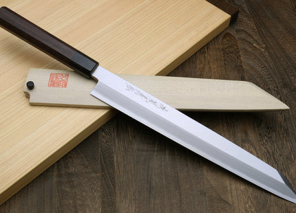 Yoshihiro Mizuyaki Hongasumi Ginsan High Carbon Stain Resistant Steel Yanagi-Kiritsuke Sushi Sashimi Japanese Knife Rosewood Handle