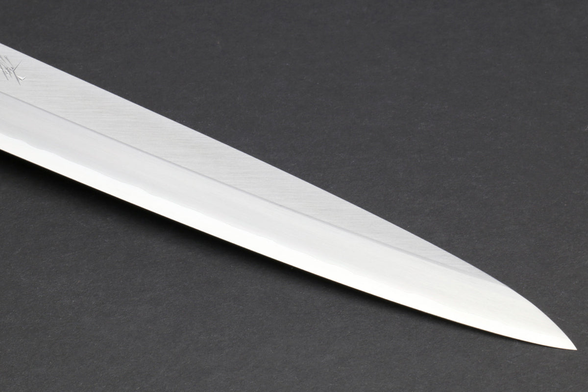 Long pointed yanagi knife blade with smooth stainless edge